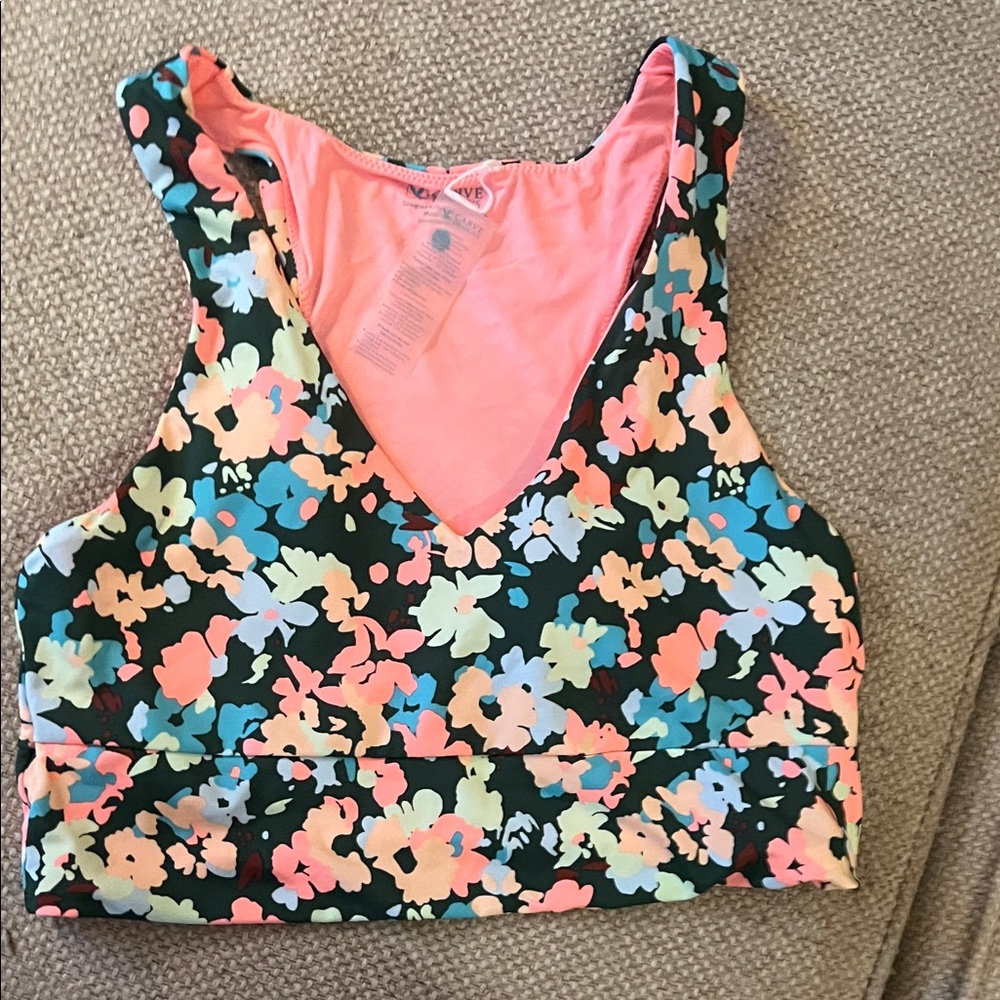 Carve Designs Floral Crop Swim Top in Black with Coral, Mint, Blue, Yellow